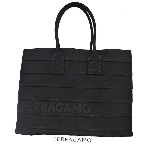 SALVATORE FERRAGAMO Signature Shoulder Tote Bag Canvas Leather Black GHW 57RJ307 - Picture 1 of 16